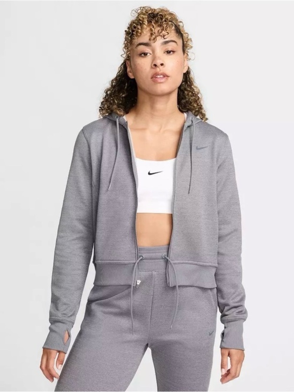 💗 Nike Light Gray Cropped Hoodie with Drawstring- Size Medium